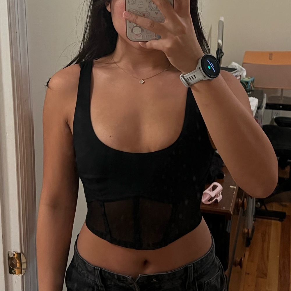 DYNAMITE Black Sheer Mesh Crop Top